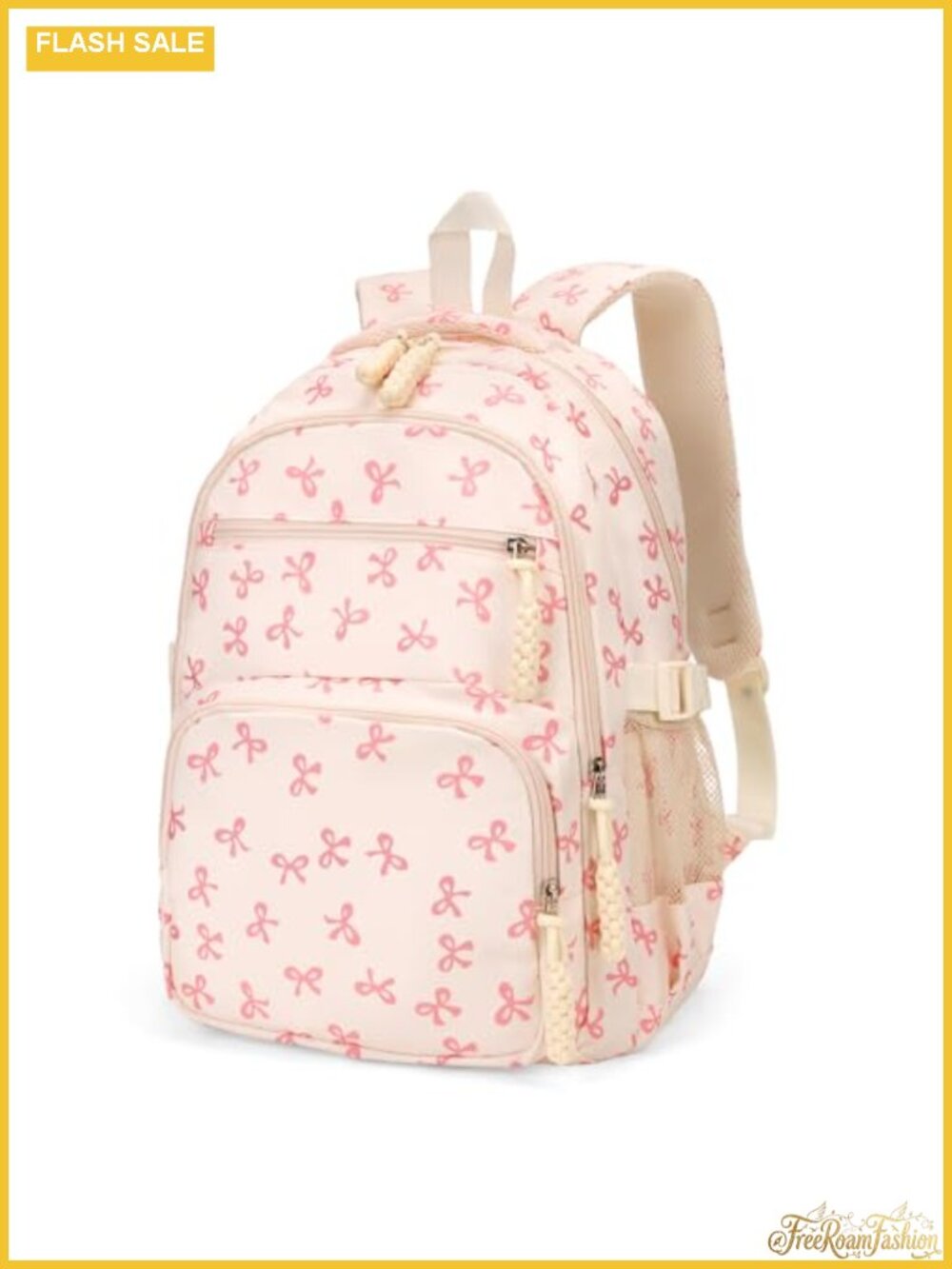 Cute Bow Nylon Backpack for Women Kawaii Aesthetic Schoolbag Rucksack with